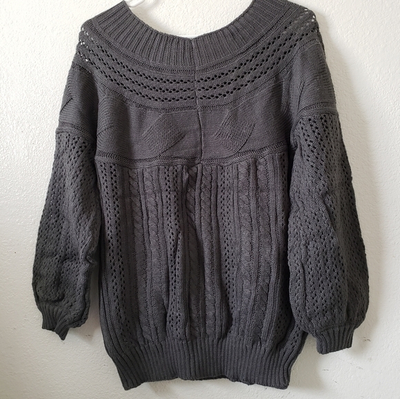 Luvyle Charcoal Gray Wide Neck Off the Shoulder Sweater with Knit Detail Size M - Picture 3 of 8